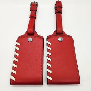 2 Coach Luggage Tags With Whipstitch In Red/Chalk NWT